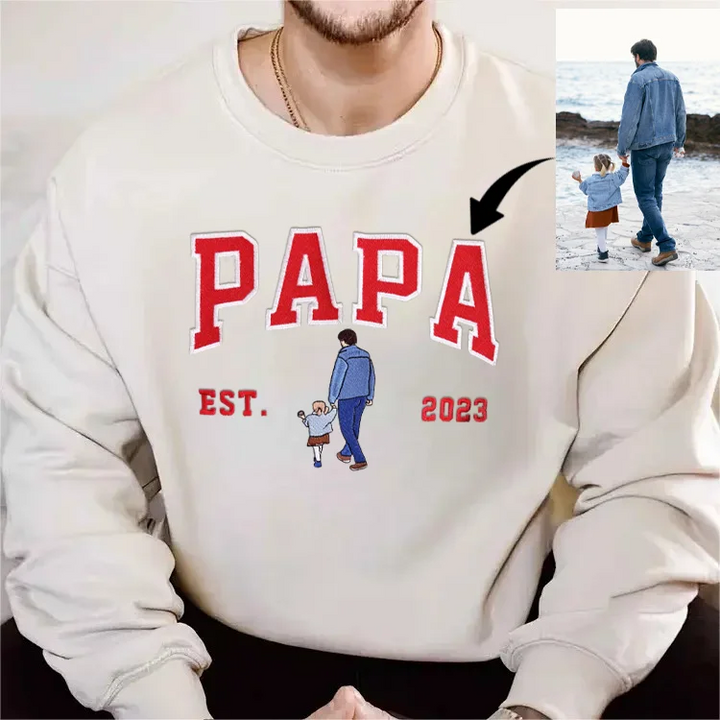 Draagbare herinnering: DadStitch unisex hoodie met geborduurde foto, een warm cadeau voor papa.