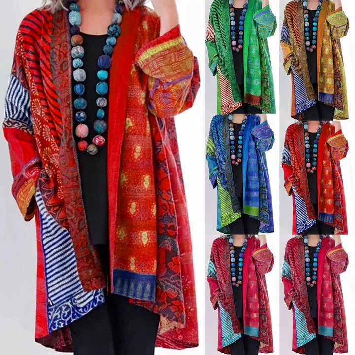 Zachte textuur van het comfortabele dames oversized patchwork vest, lange mouwen, ideaal voor casual mode.