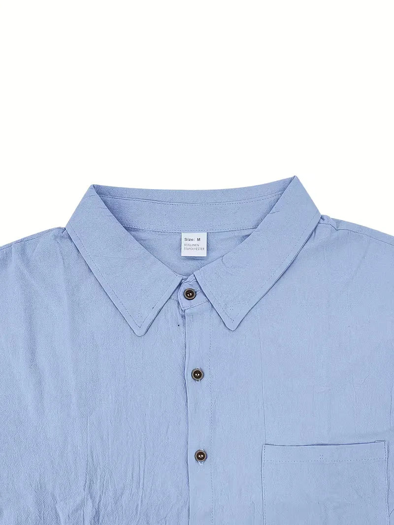 Stijlvolle heren tweedelige set: V-hals shirt met korte mouwen en rechte pijpen broek, casual design.