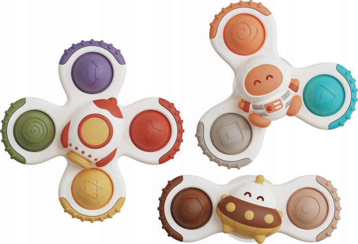 Baby spinner set voor fijne motoriek, 3 stuks kleurrijk draaibaar speelgoed met zuignap voor peuters.