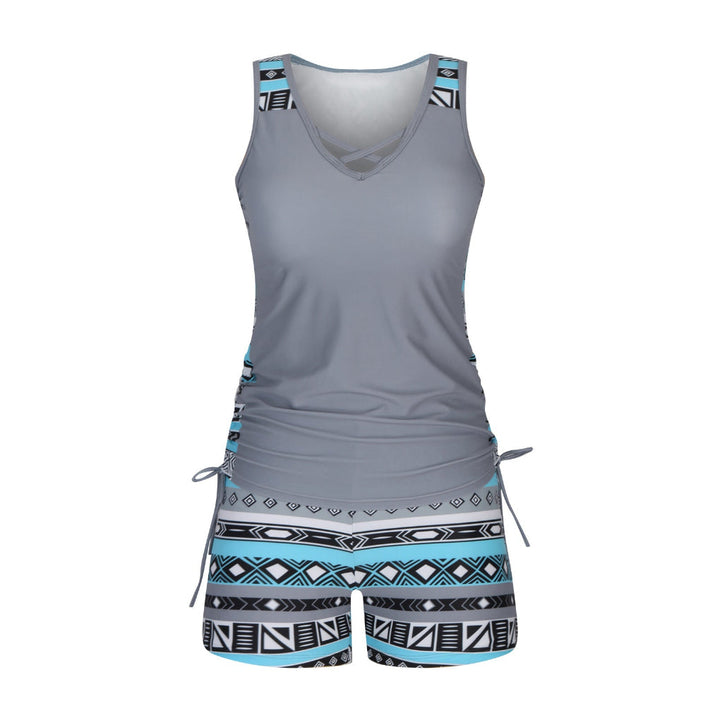 Dames bikini met hoge taille, tweedelig, voorzien van een chic knoopdetail. Ideale zwemkleding.