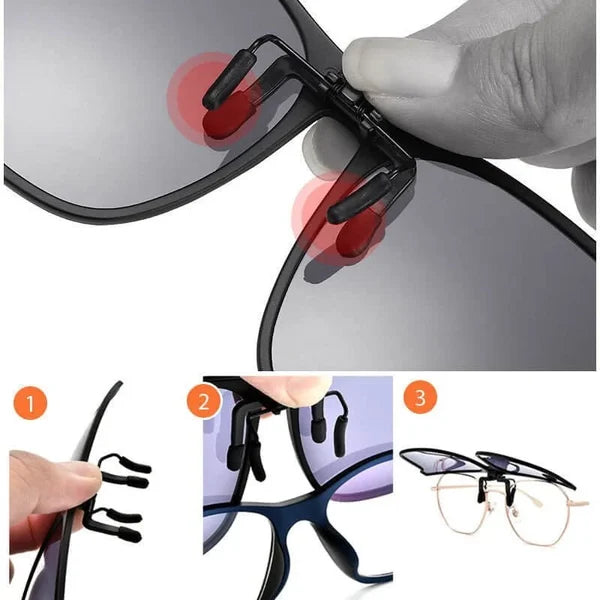 Clip-on zonnebril voor buitenactiviteiten, gepolariseerd & UV400 bescherming tegen schadelijk licht.