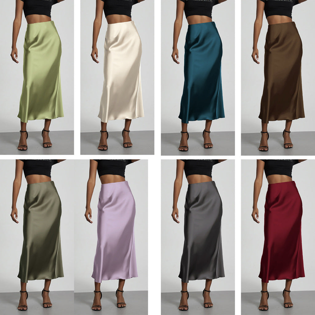 Elegante satijnen midi rok voor dames, perfect voor feesten, zakelijk of een avondlook. Slanke pasvorm.