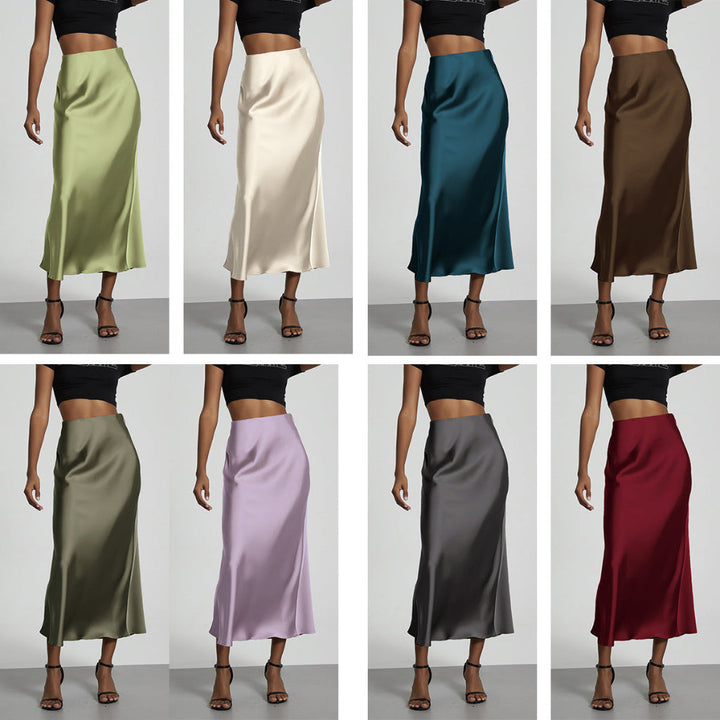 Elegante satijnen midi rok voor dames, perfect voor feesten, zakelijk of een avondlook. Slanke pasvorm.