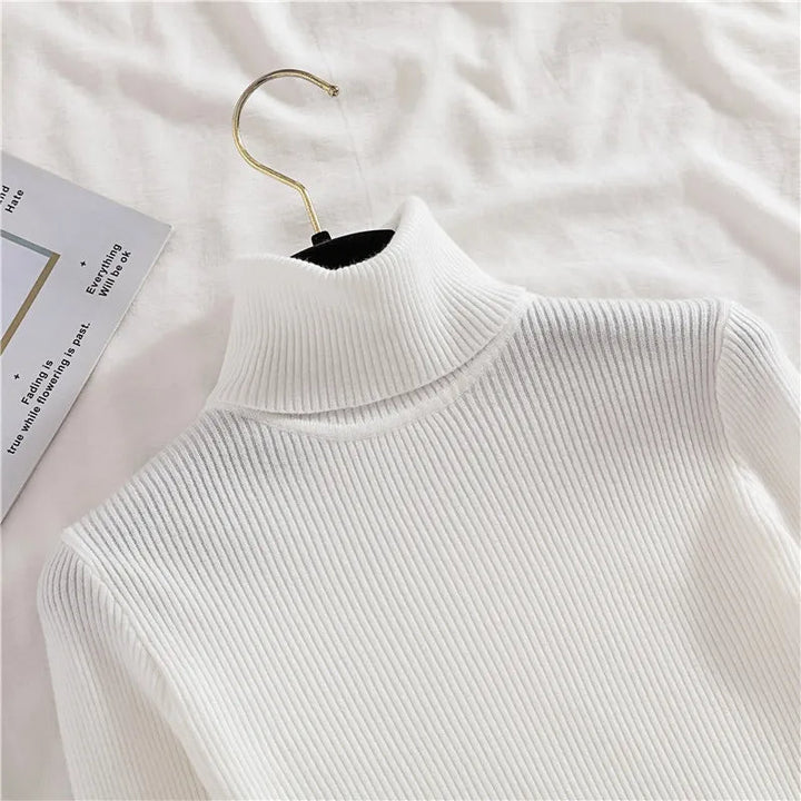 Dames trui: comfortabele effen coltrui. Lange mouwen, gebreid voor winterkleding.