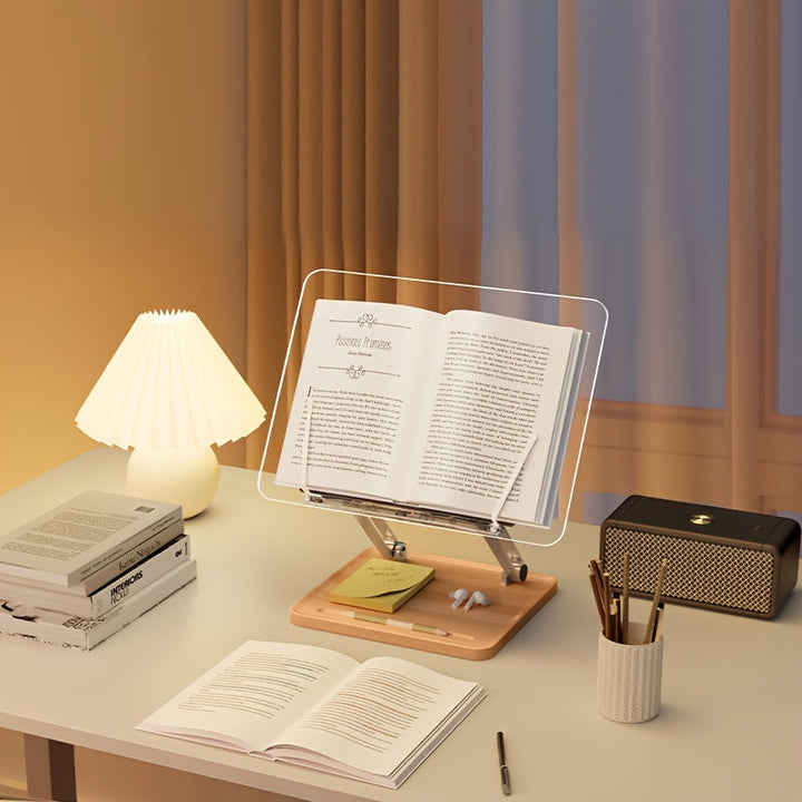 Ergonomische acryl leesstandaard, verstelbaar, ideaal voor boeken, tablets & laptops. Stijlvol bureauaccessoire.