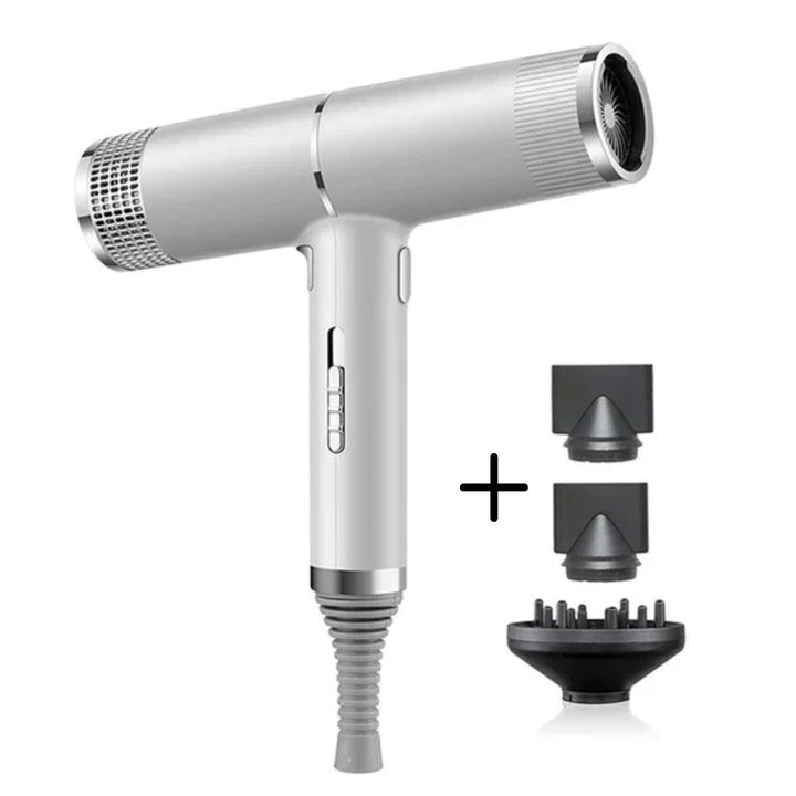 Grijze unisex ionische föhn, lichtgewicht en sneldrogend voor professionele haarverzorging.