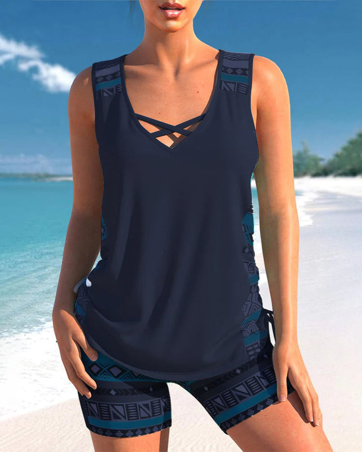 Modieus dames tankini zwempak, veelzijdig voor zomerse strandmode.