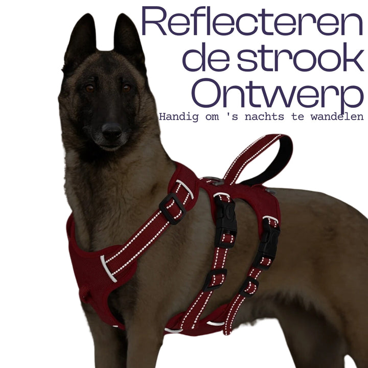 Premium kaki anti-ontsnap tuigje voor honden. Met 3 stevige bevestigingspunten, reflecterend en comfortabel gewatteerd.