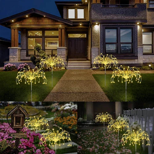 SparkGlow solar tuinlamp; waterdicht, LED vuurwerkeffect voor uw terras en tuindecoratie.