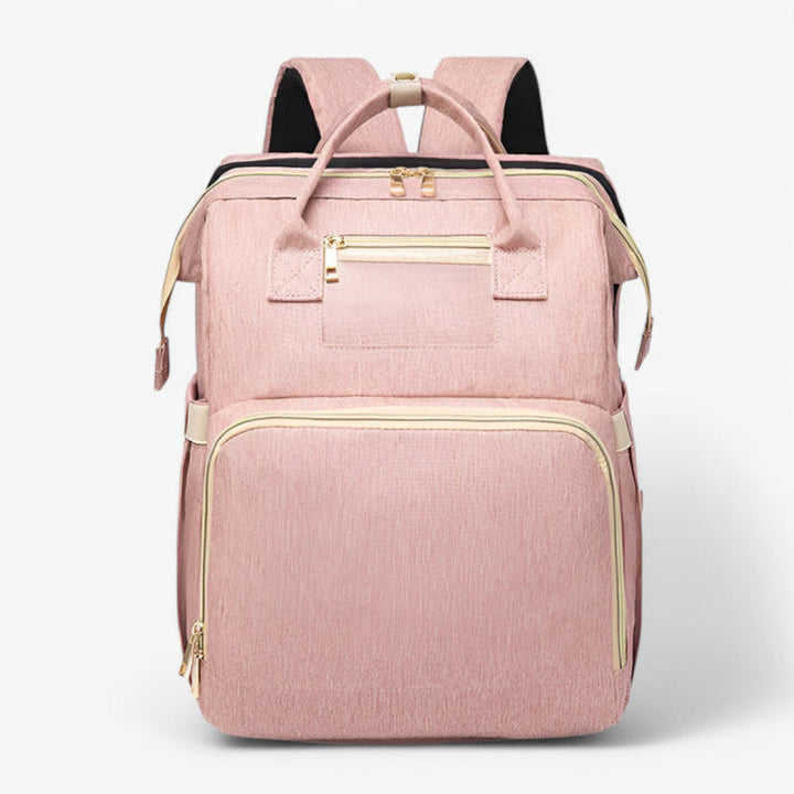 Ruime babytas met organiserende vakken en geïntegreerd wiegje, praktisch voor alle babybenodigdheden.