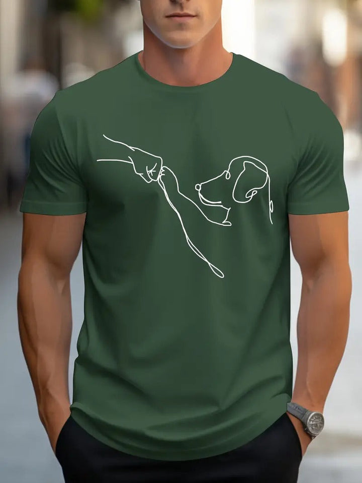 Comfortabel heren t-shirt met ronde hals en sportieve hondenprint/vuist design. Veelzijdige herenmode voor casual zomer.
