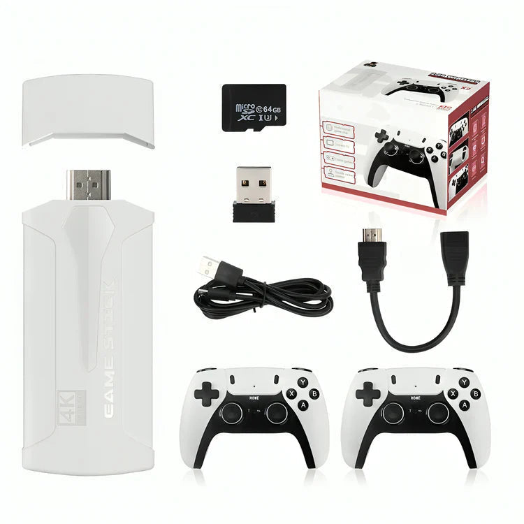 Vintage gaming: retro console met draadloze controllers en 20.000 klassieke games voor nostalgisch plezier.
