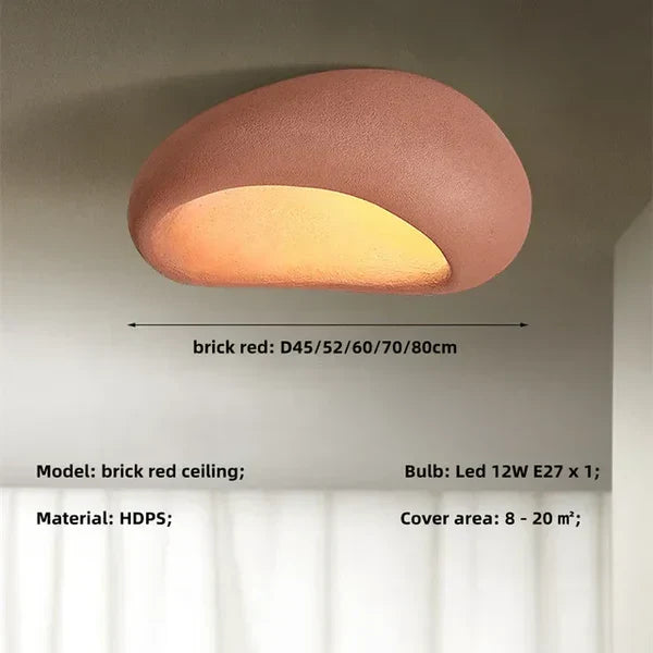 De Wabi Sabi plafondlamp SereneAura geïnstalleerd, verlicht een moderne slaapkamer met rustgevende LED.