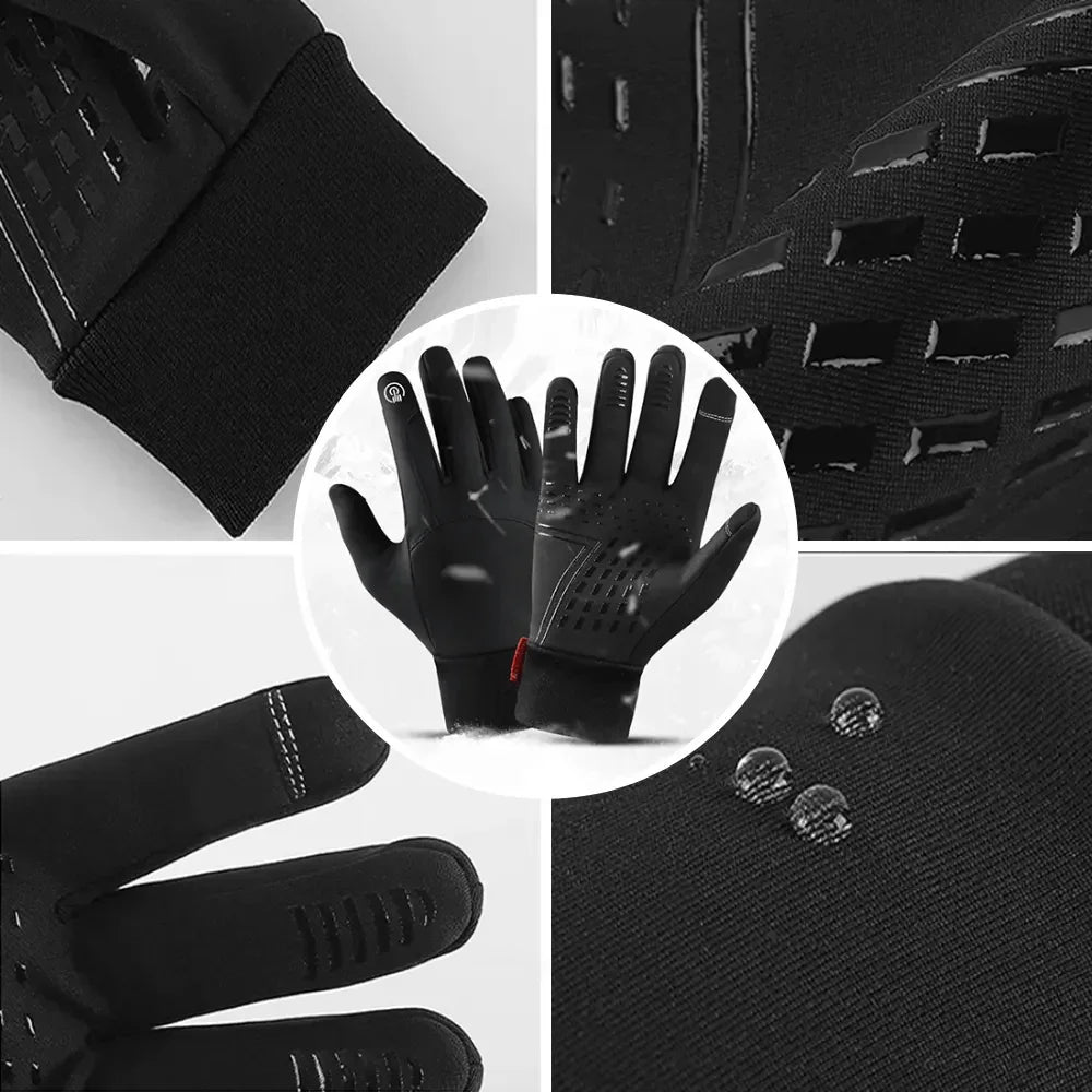 Paar ThermaGuard unisex winterhandschoenen, warm, wind- en waterdicht, met touchscreen functie en optimale grip voor sport.