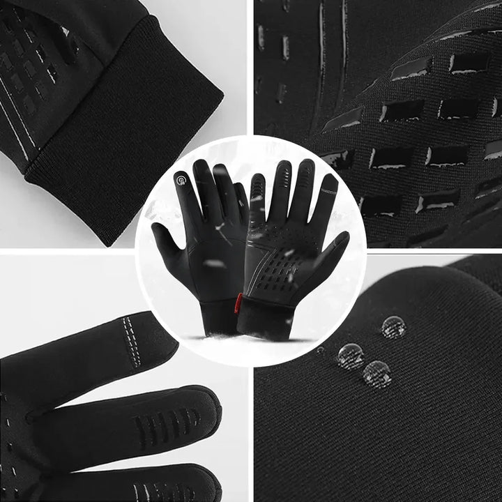 Paar ThermaGuard unisex winterhandschoenen, warm, wind- en waterdicht, met touchscreen functie en optimale grip voor sport.