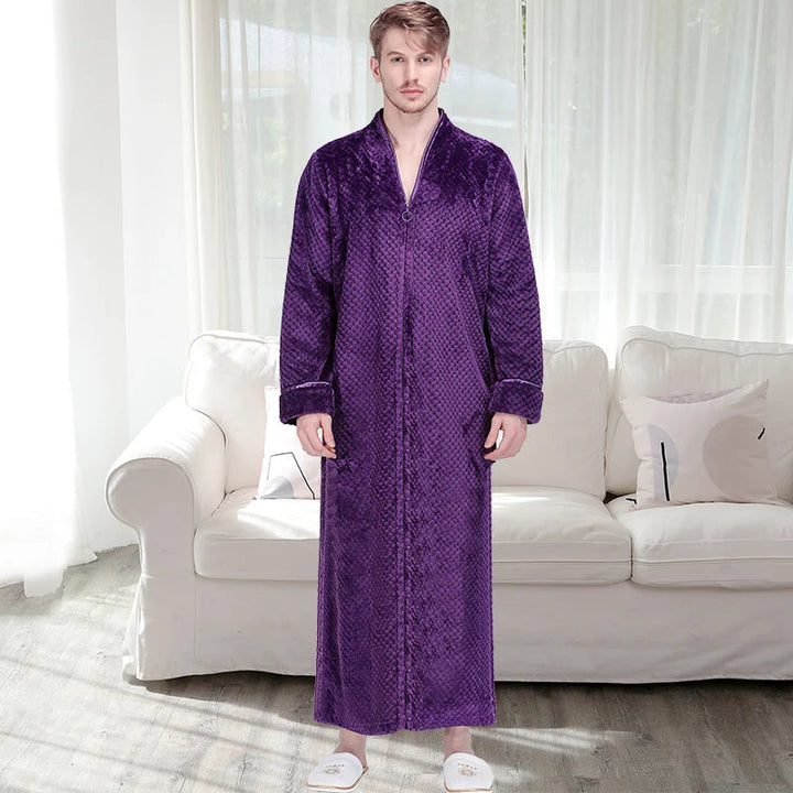 Hoogwaardige flanellen fleece badjas, extra lang en unisex, voor ongekend draagcomfort.