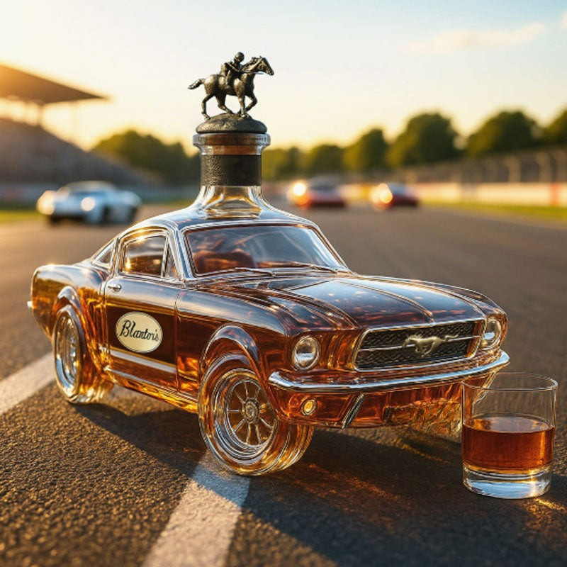 Luxe whiskey karaf in unieke Mustang auto vorm, perfect voor sterke drank en thuisbar.