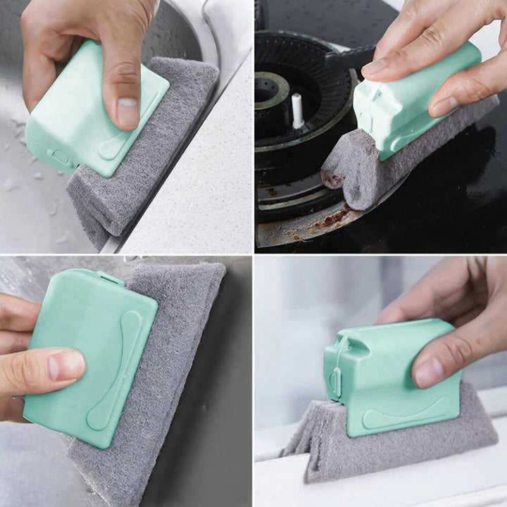 Ergonomische reiniger voor het diep schoonmaken van raamsporen en douchekieren.