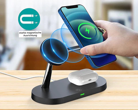 Draadloze oplader met MagSafe compatibiliteit, 3-in-1 functionaliteit voor al je elektronica.