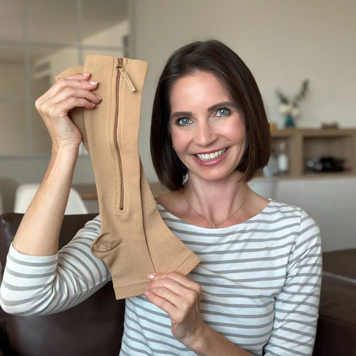 Orthopedische compressiekousen met rits, teenloos ontwerp voor verbeterde bloedsomloop en minder zwelling.