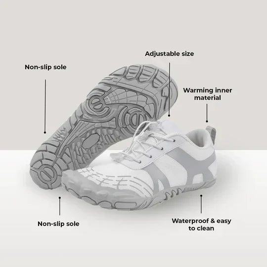 Uniseks barefoot wandelschoenen met orthopedisch comfort, ideaal voor lange wandelingen in de natuur en pijnverlichting.