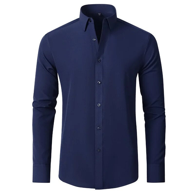Heren overhemd voor werk, kreukvrij en comfortabel, wit, slim fit voor een scherpe look.