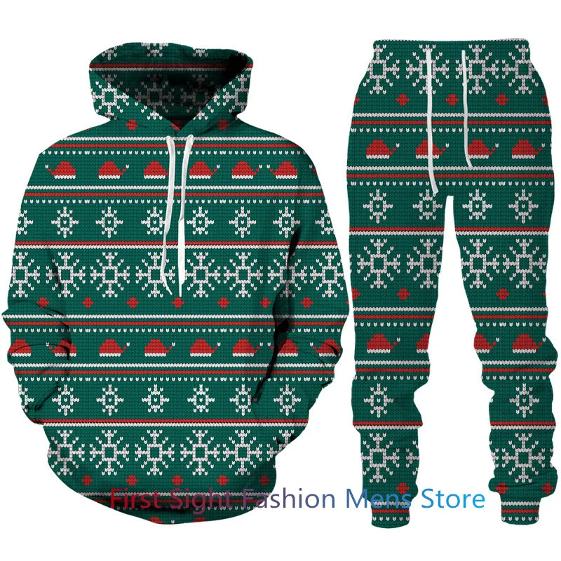 Heren kerst loungeset: comfortabel joggingpak met capuchon en broek. Perfecte herenkleding voor de feestdagen.