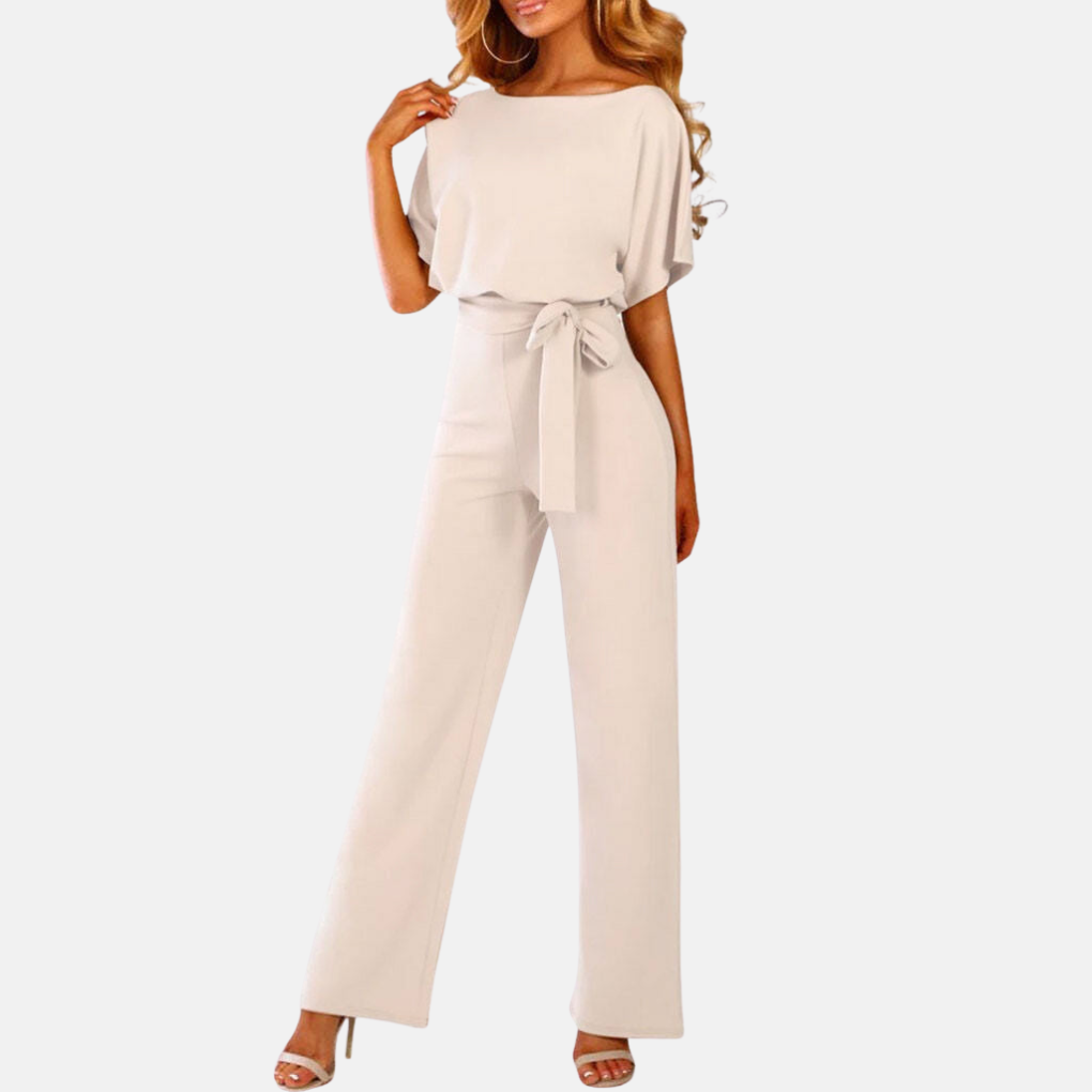 Trendy zomerjumpsuit dames met wijde pijpen, hoge taille en korte mouwen, effen, chique voor feestkleding.