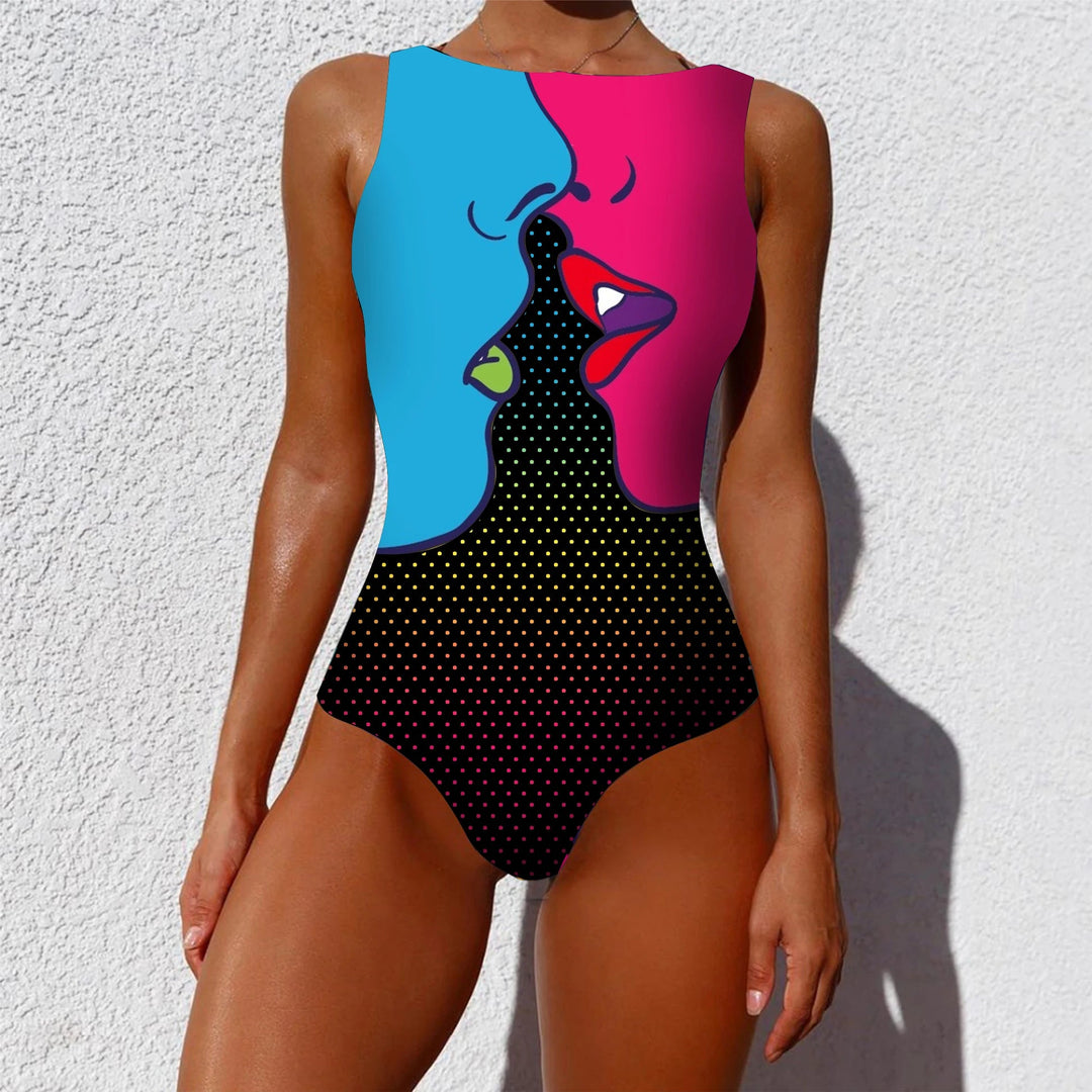 Actief dames bedrukt badpak met push-up. Duurzame zwemkleding, perfect voor zwemmen, zonnebaden en vakantie.