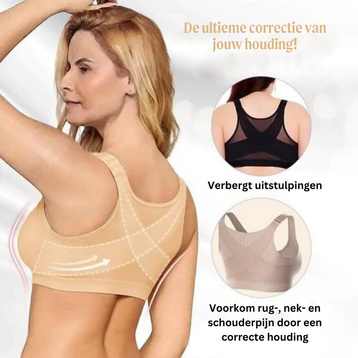 Beha met voorsluiting voor gemakkelijk aan- en uittrekken; corrigerende werking.