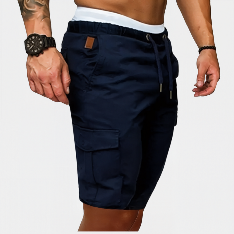 Hoymans sportieve herenshorts, toont zij- en achterkant, comfortabele pasvorm voor elke man.