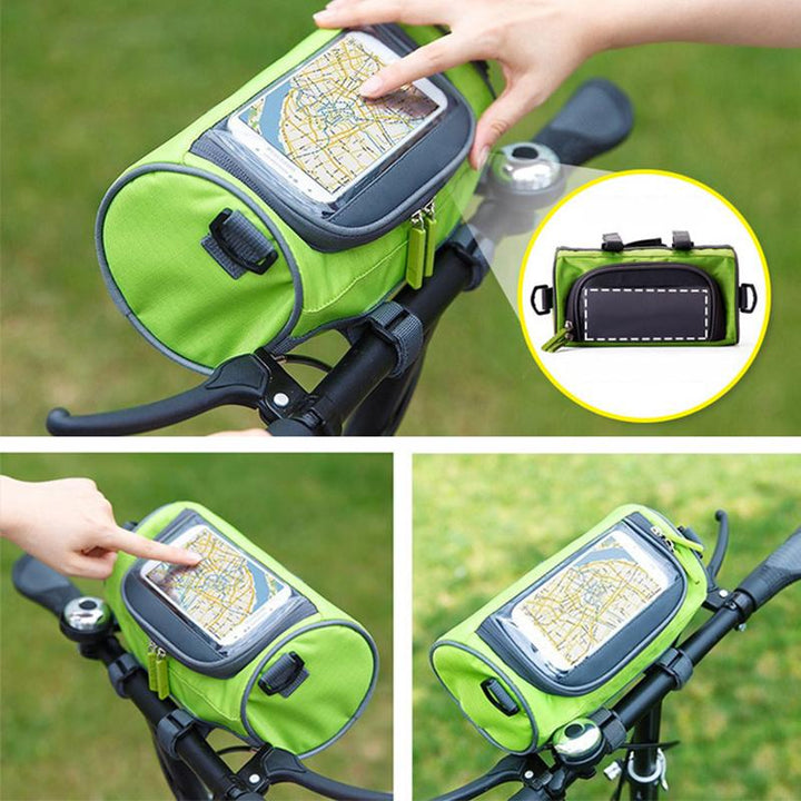 Optimaal fietscomfort met deze waterdichte fietstas; telefoonhouder voor navigatie en veilige opslag van jouw spullen.