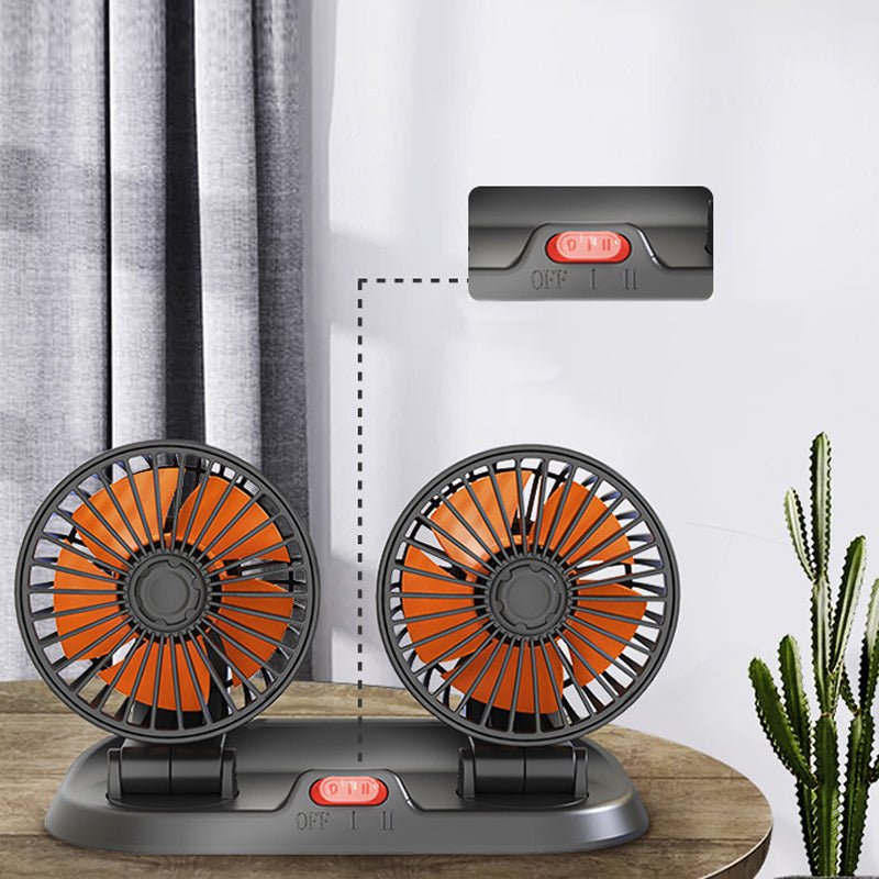 Universele auto ventilator voor een koele zomerse rijervaring. Dubbele kop optimaliseert de luchtstroom in de auto.