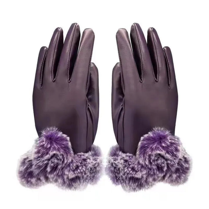 Dames imitatiebont gevoerde PU leren handschoenen, super warm en comfortabel in de winter.