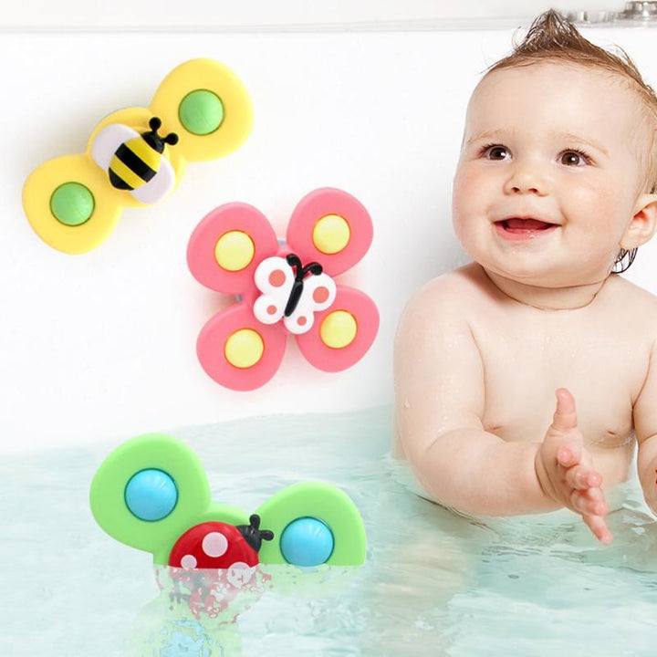 Draaibaar speelgoed set voor baby's, ideaal voor bad of kinderstoel, stimuleert sensorische vaardigheden.