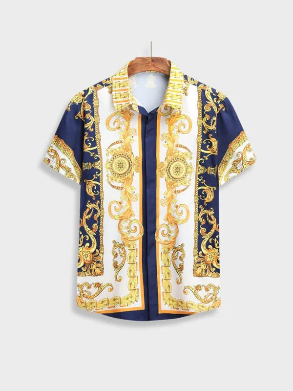Heren zomer set: comfortabel shirt met korte mouwen en shorts, verrijkt met barok print.