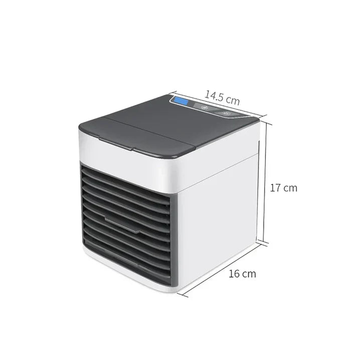 4-in-1: mini-airconditioner, luchtbevochtiger, luchtzuiveraar en ventilator met kleurrijk LED licht.