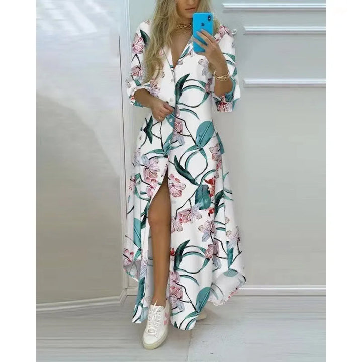 Dames maxi-jurk Esmee met opvallende print, ideaal voor zomerse casual gelegenheden.
