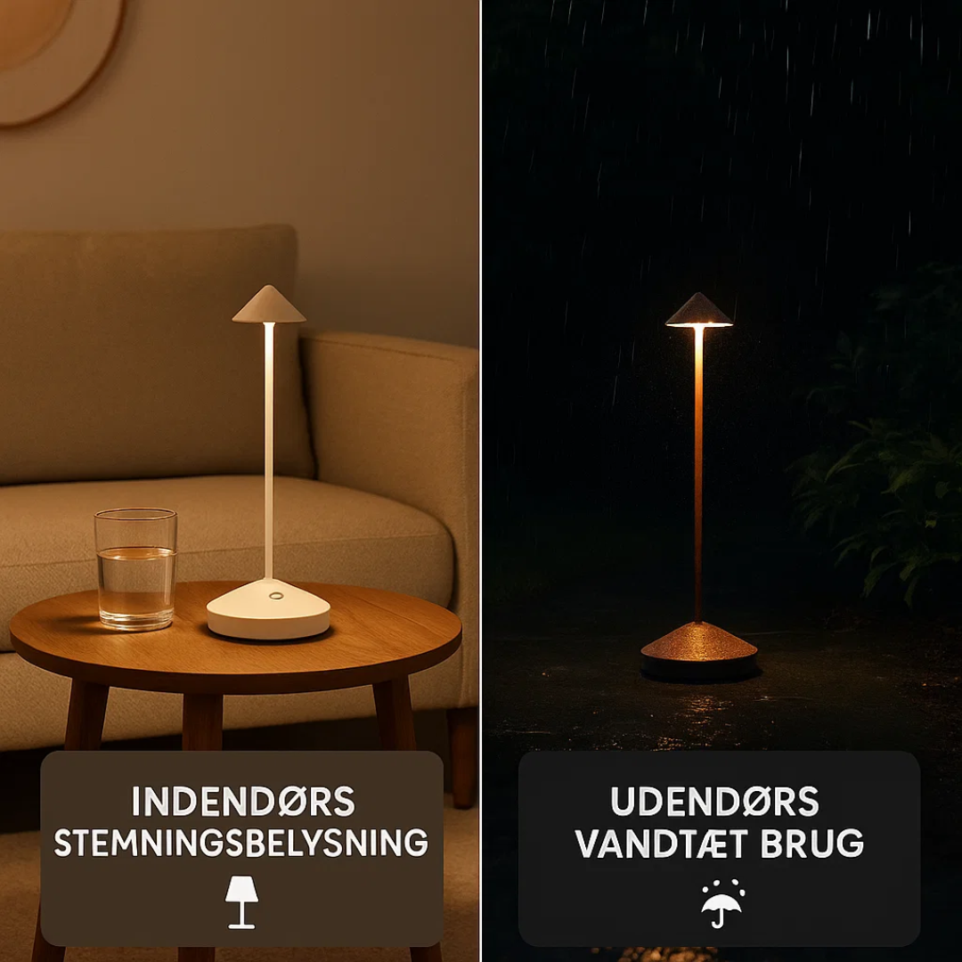 Compacte ClarityGlow tafellamp, waterdicht en draadloos, met warm dimbaar LED licht.
