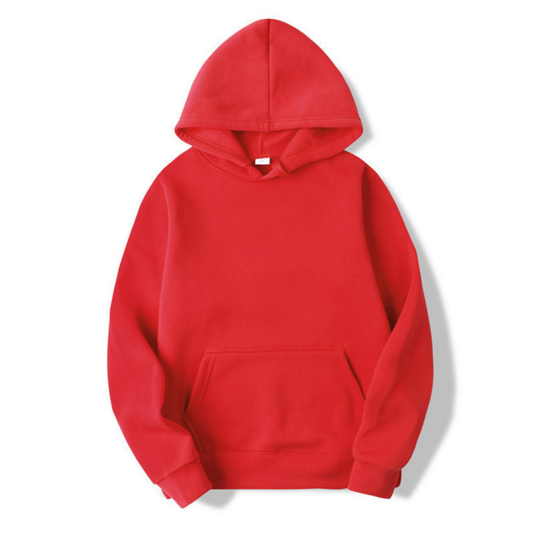Detail van kangoeroezak op effen herenhoodie, praktisch en stijlvol, essentieel voor herenkleding.