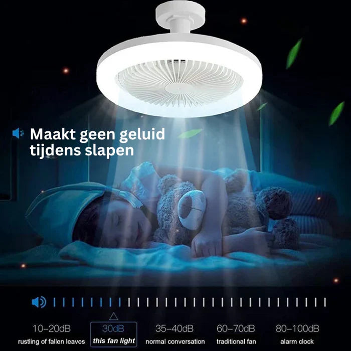 Strakke CoolLight plafondventilator met LED verlichting, stil en krachtig, ideaal voor een fris en goed verlicht huis.