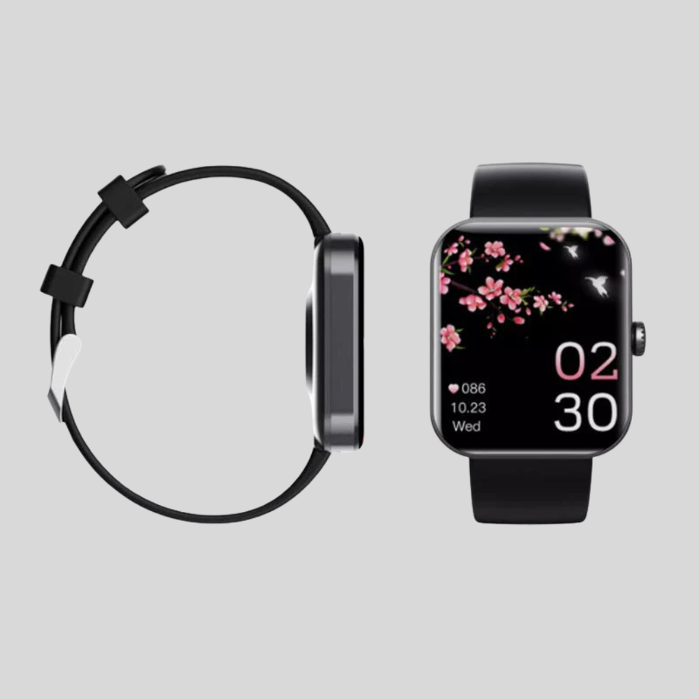 Gezondheids smartwatch met geavanceerde monitoring van hartslag, bloeddruk en zuurstof. Draagbare tech voor welzijn.