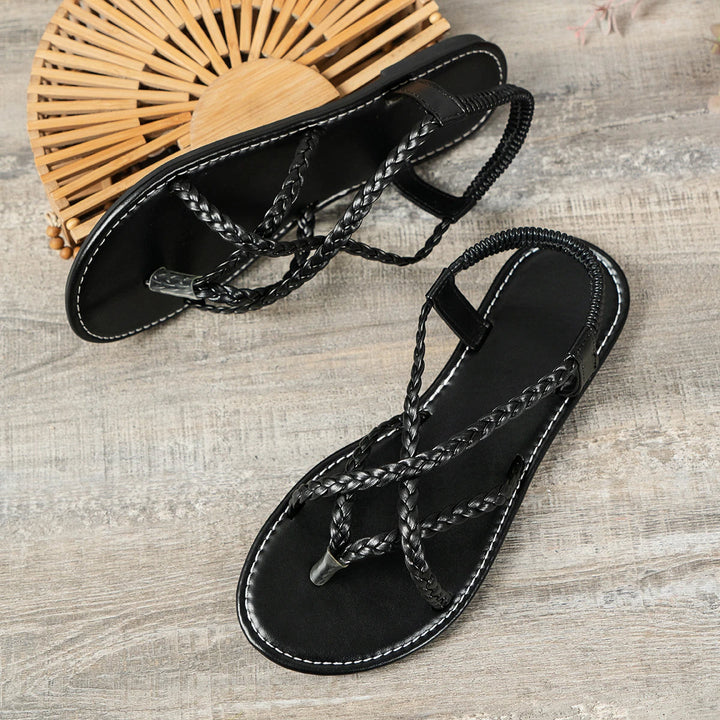 Hoymans gevlochten damesschoenen, comfortabele slippers voor strand en stad.
