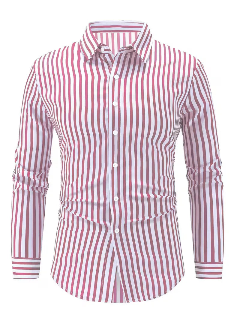 Verfijnd herenoverhemd met lange mouwen en modieuze verticale strepen. Slim fit voor een strak silhouet.