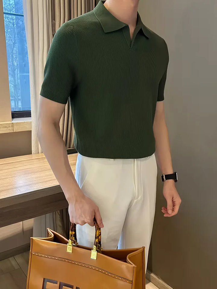 Heren polo met V-hals en korte mouwen, regular fit voor optimaal comfort in de zomer.