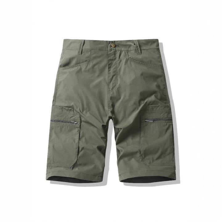 Zwarte heren cargo shorts, stijlvol en praktisch, met handige ritszakken voor alledaags gebruik.