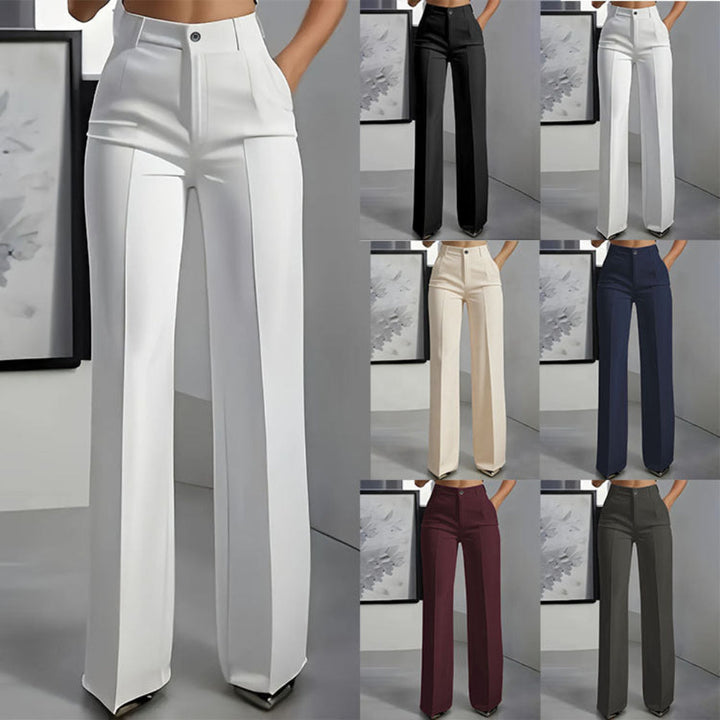 Dames pantalon met hoge taille en rechte pijpen, perfect voor een elegante, zakelijke look.