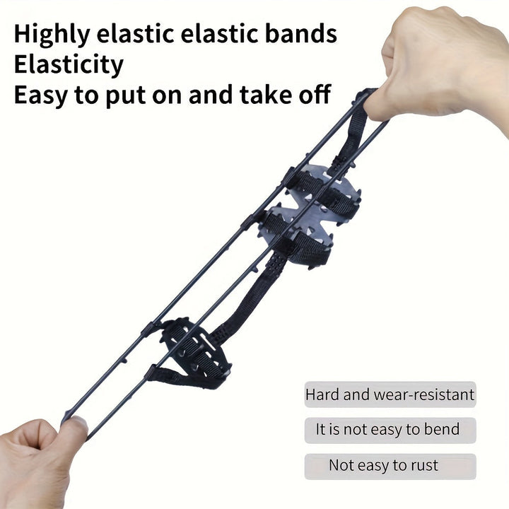 Close-up van de scherpe 24 tanden van de anti-slip crampons voor maximale tractie en veiligheid.