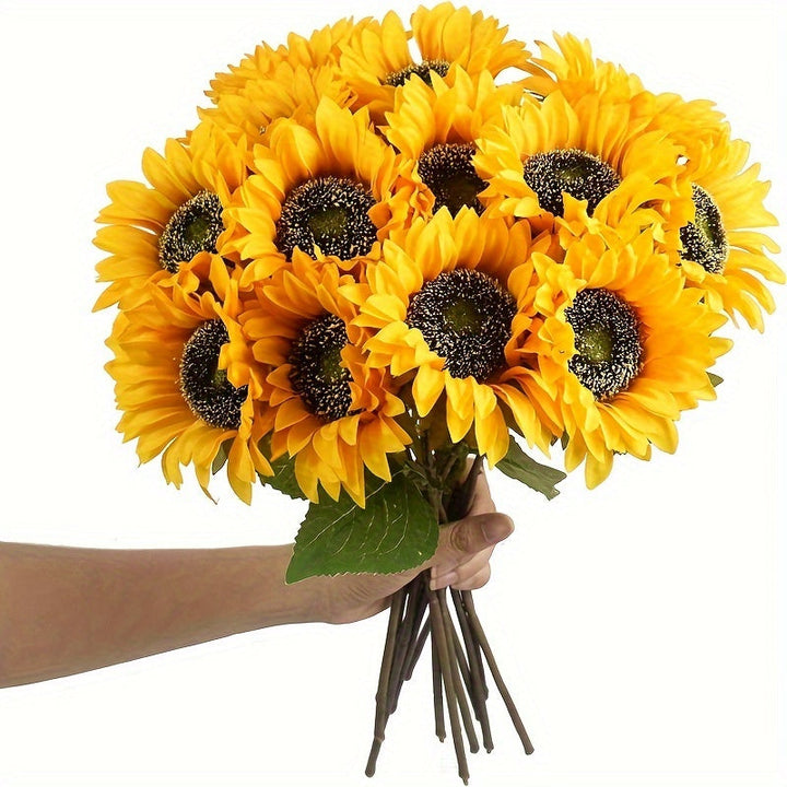 Realistische set van 11 kunst zonnebloemen, perfect als duurzame decoratie voor interieur en exterieur.